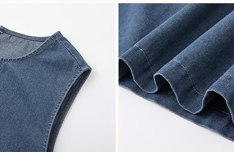 Dme [Pillowsuit] Summer Lightweight Breathable Cloud Cotton Loose Sleeveless Round Neck Comfortable Denim Women's Dress 6