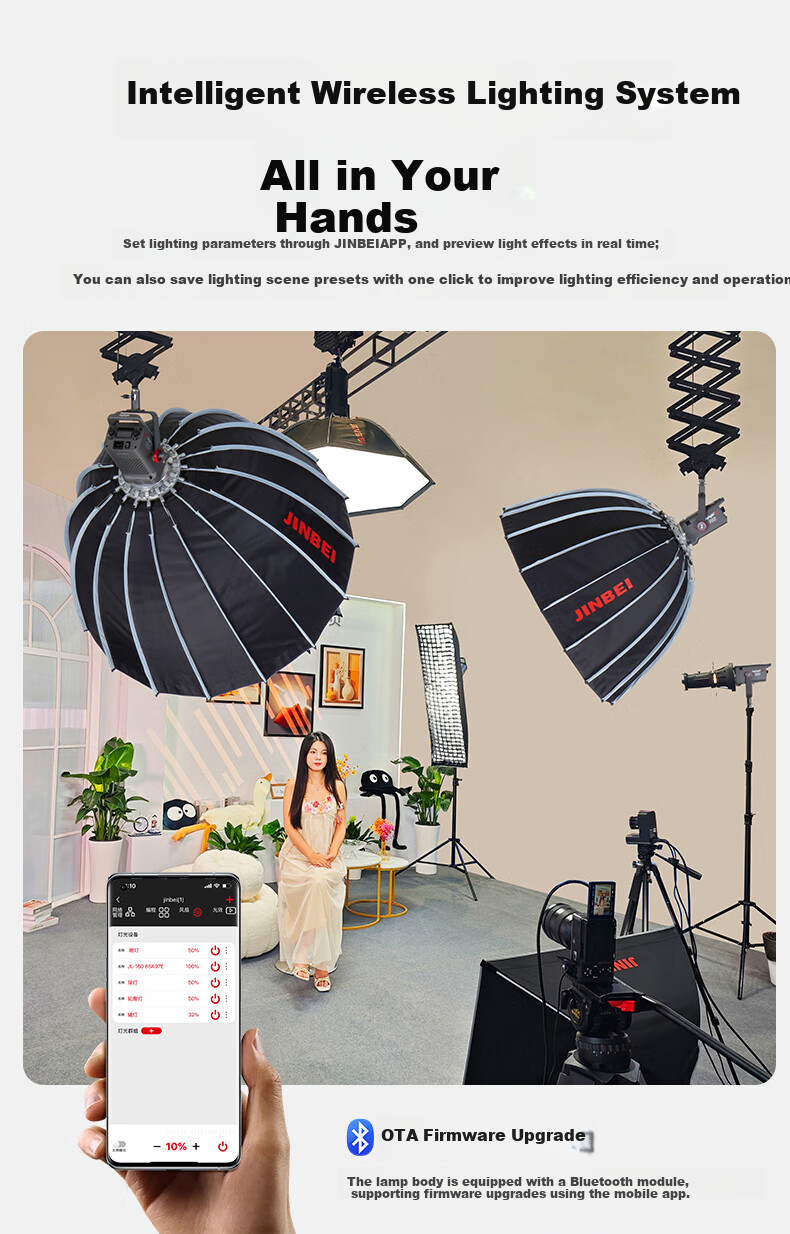 JINBEI JL160 Photography Live Streaming Fill Light Kit, 160W Mainstreamer-Specific Clothing, Beauty Jewelry, Green Screen Studio, Deep Throw Constant Light LED Video Soft Light Hair Light 9