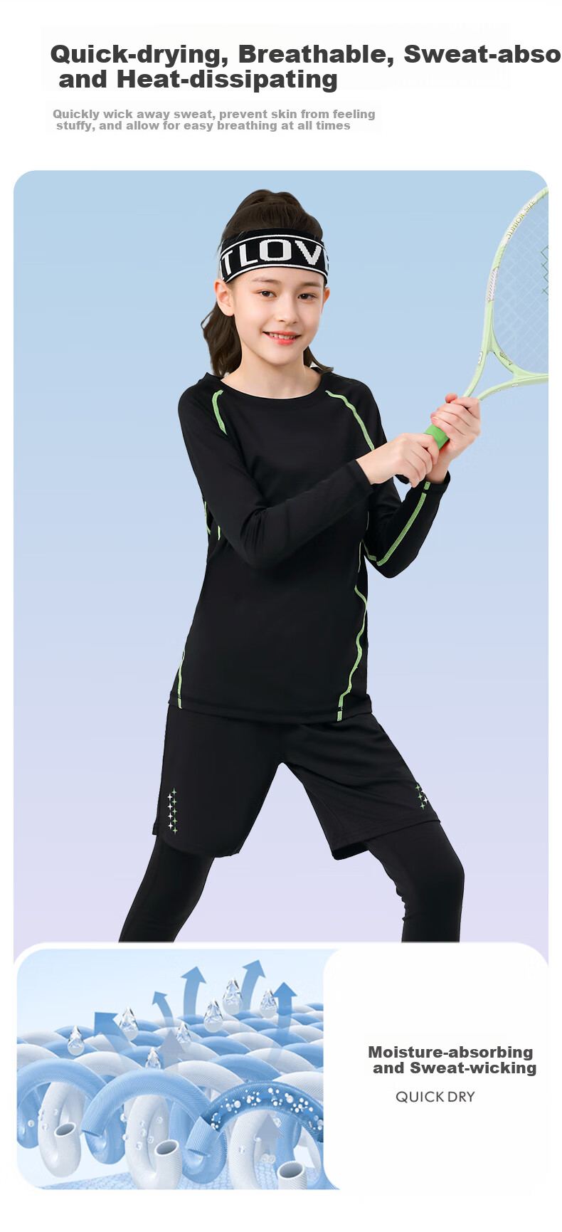 FANDIMU Children's Sports Set, Boys And Girls Badminton Basketball Tight-Fitting Base Layer, Breathable High-Elasticity Morning Jogging Training Running Suit 4