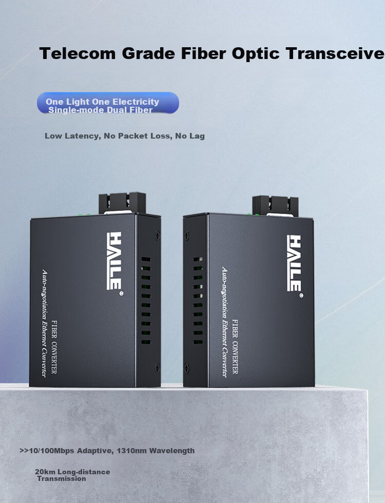 HAILE Fiber Optic Transceiver, Telecom Engineering Grade, 100Mbps Single-Mode Dual-Fiber One Optical One Electrical, 20 Kilometers, Network Monitoring SC Port Optical-Electrical Converter, 1 Unit HC-810 1