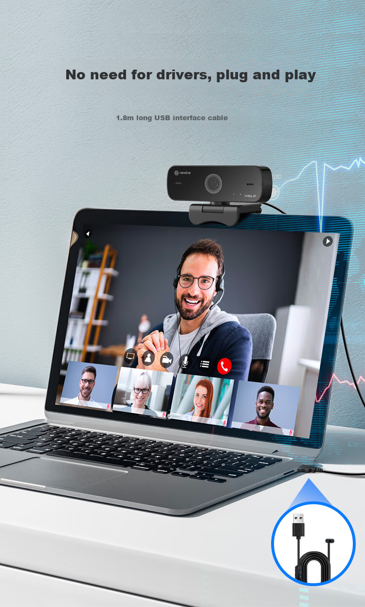 Newline 12 Million 2.5K HD Webcam with 72° Wide-Angle Microphone for Video Conferencing, Desktop TV Streaming, Online Gaming And Online Classes USB NewEye40 6