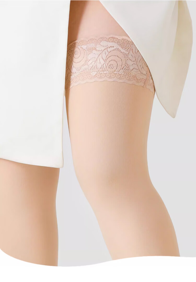 LangSha Spring Summer New Plus Size Thin Anti-Snag Over-the-Knee Lace Trim Stockings for Plus Size Women 10
