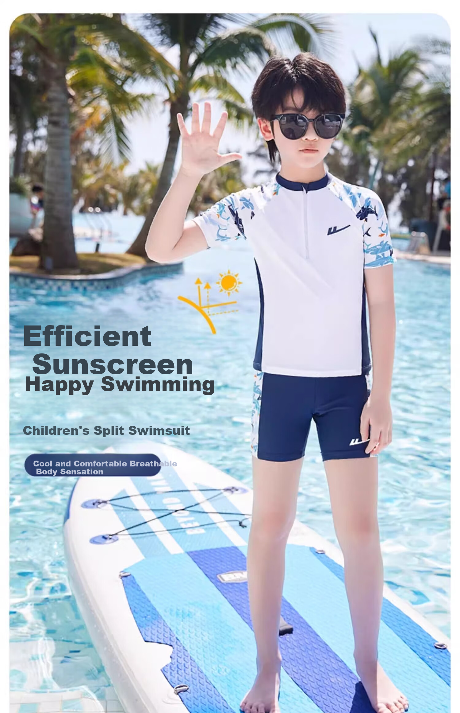 Huili Children's Swimwear, Boys' Two-Piece Swimsuit, Hot Spring Set 34012, Blue, XL 5