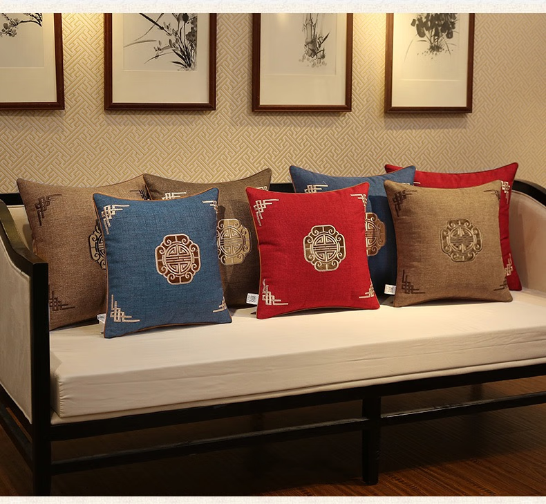 Huamanshengting Car Seat Cushion Pillow Backrest Bed Support, Tuoranju Doris Linen Red 45*45cm with Insert 2