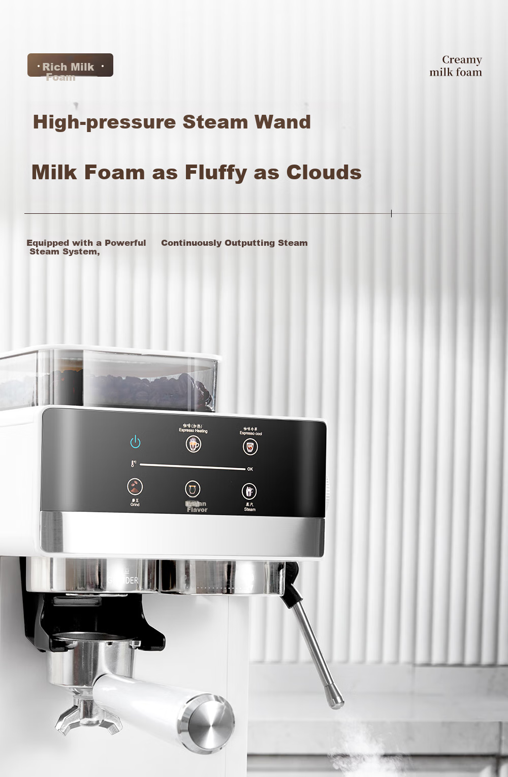 AEOMJK Aimo Ke Cold Brew Coffee Machine with Built-In Grinder, Semi-Automatic, Home Italian-Style Cold Brew, 2-Minute Milk Frother Coffee Maker CM5520 13