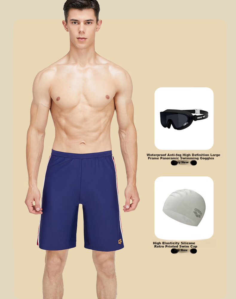 Arena Men's Knee-Length Swim Shorts, Five-Point Printed Loose High-Elastic Comfortable Swimming Gear Anti-Embarrassment Hot Spring 5011 Black M 8