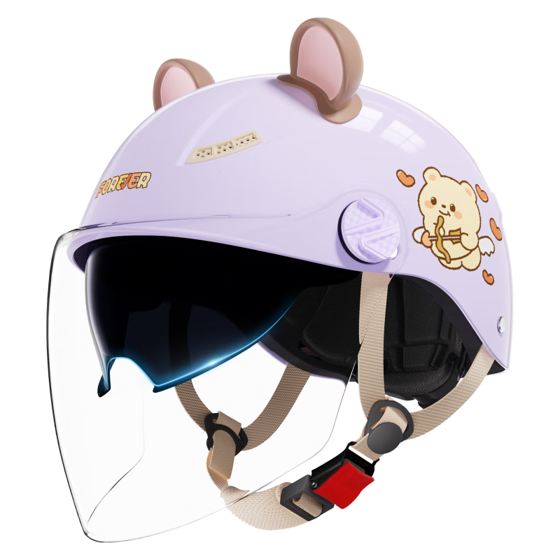 FOREVER 3C Certified New National Standard Electric Vehicle Helmet Unisex Half Helmet Summer Sun Protection Breathable Dual Lens Four Seasons Universal Motorcycle Safety Helmet C05 Lavender Dual Lens