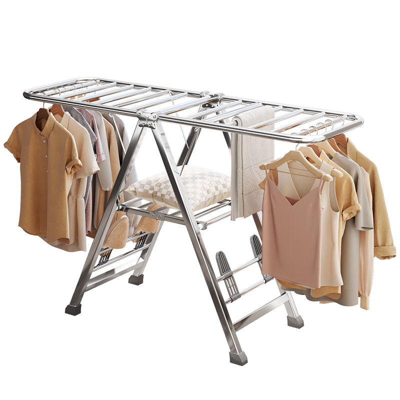 Yicai Nianhua Stainless Steel Folding Clothes Drying Rack Floor-Standing Balcony Laundry Rack No-Installation Clothes and Quilt Hanger 4497