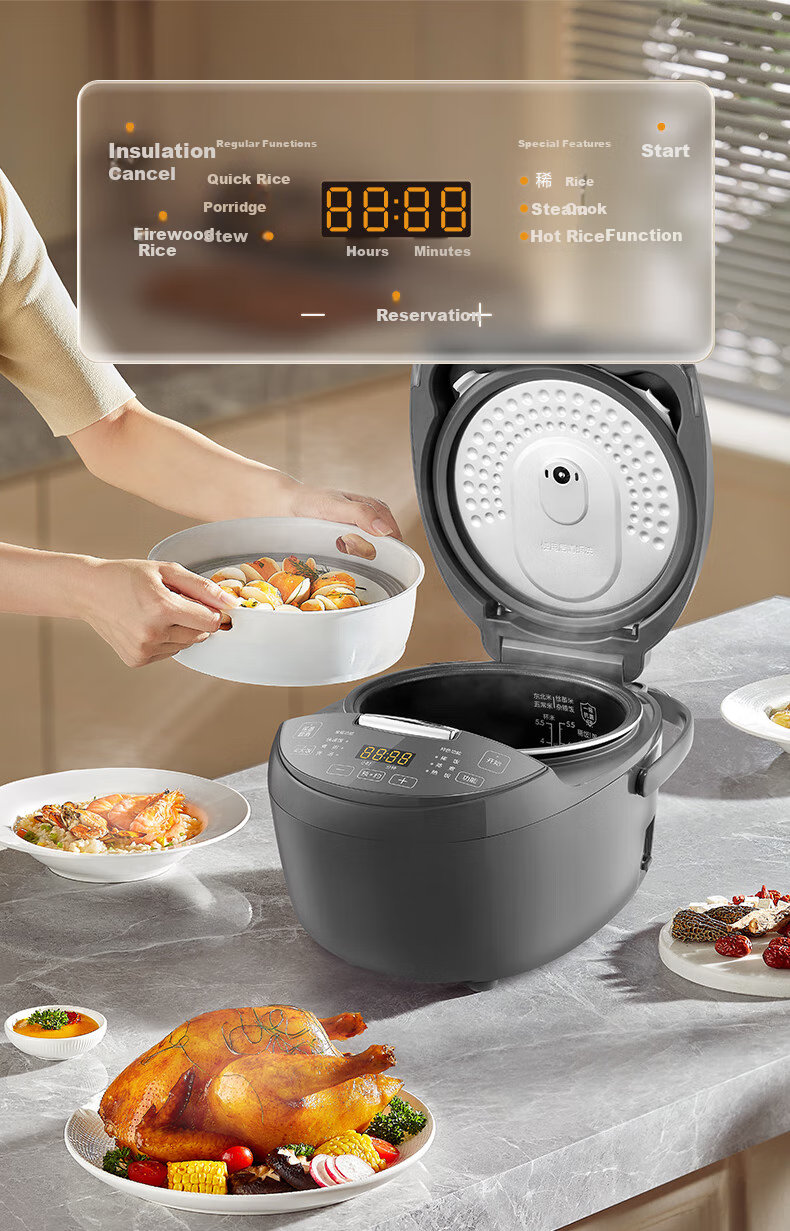 Midea Rice Cooker, 22-Minute Quick Cooking, Home Use, 5L Large Capacity for 5-6 People, Colorful Large Screen, Metal Body, High Power, Smart Reservation, Micro-Pressure RC520 10