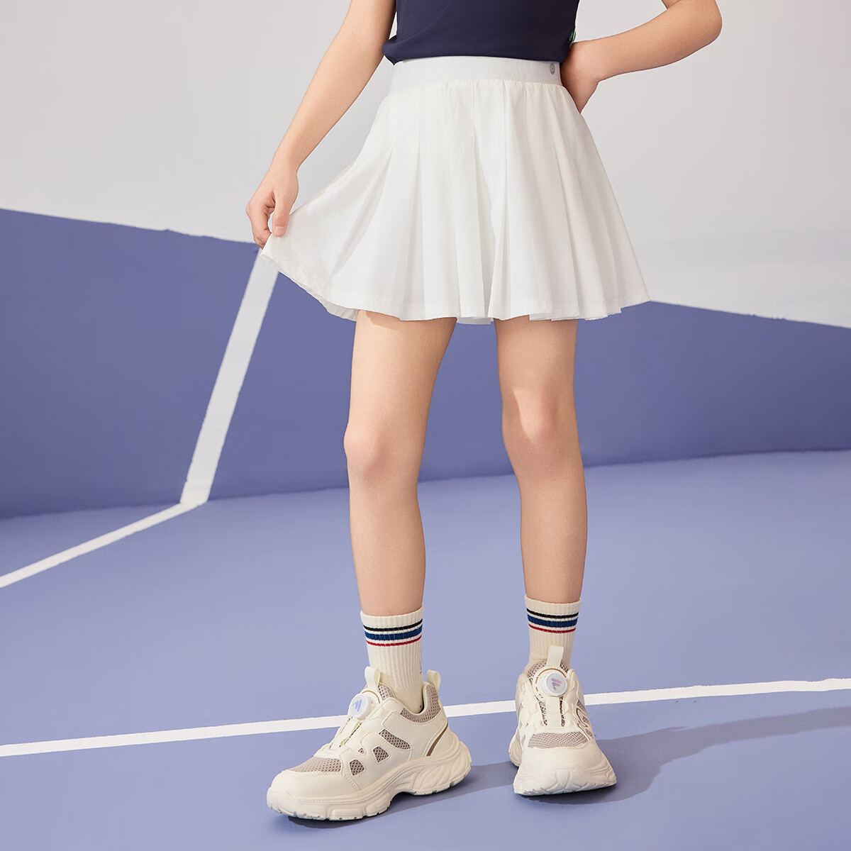 ASK JUNIOR Moisture-Wicking Breathable Children's Skirt, Summer Pleated Skort with Inner Lining for Girls, White, Size 140