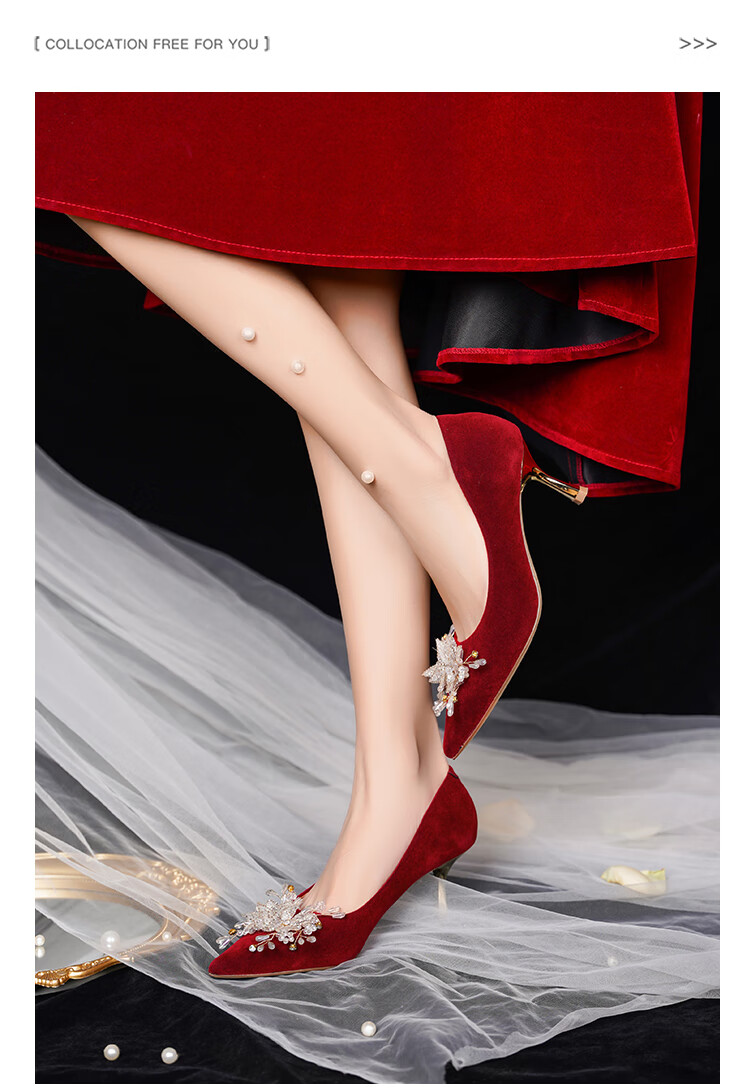 Josiny Pointed Toe Wedding Shoes for Women, Spring 2026 New Season High Heels, Bridal Engagement Shoes, French-Style Pumps, Xiuhe Wedding Dress, Champagne Gold, Size 35 5