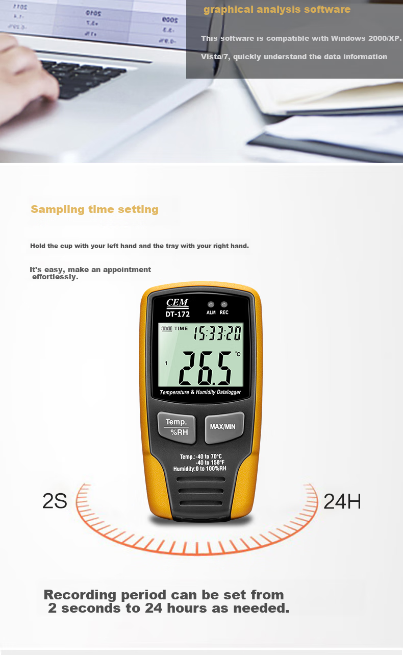 CEM DT-172 Temperature And Humidity Data Logger, Indoor Temperature And Humidity Measurement Recorder with USB Transfer 3
