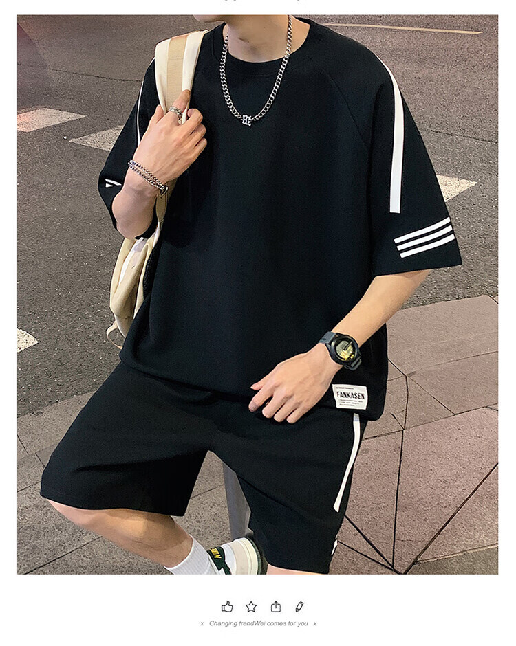 Zuofeili Casual Sports Set for Men, Summer New Style Youth Loose Ice Silk Short-Sleeve T-Shirt And Shorts, Complete Men's Outfit 11