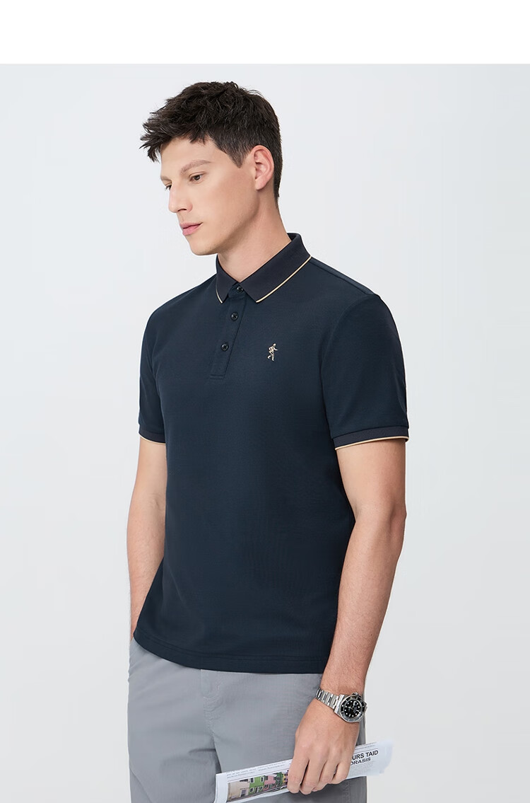 DANCING WOLVES [7A Antibacterial 2A Anti-Mite] Cool And Shape-Retaining Collar Breathable Men's Short Sleeve POLO, 102 Navy Blue, 2XL(185) 11
