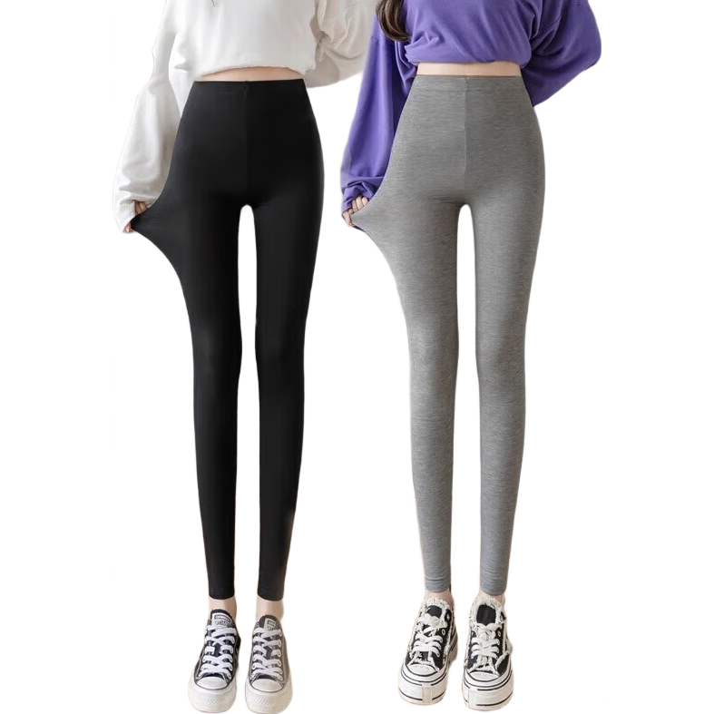 LangSha Modal Leggings for Women, Spring And Autumn Wear, Nine-Tenths Thin Yoga Pants, Black Slim-Fit Elastic Skinny Pants