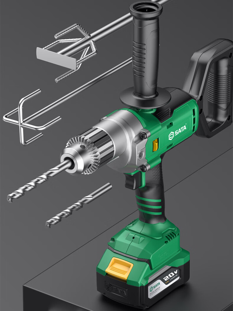 Shida SATA Brushless Air Drill Lithium Battery Drill High-Power Putty Mixer Cement Mortar Mixer D05718 16
