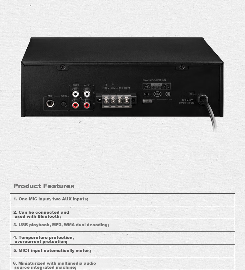 HiVi AT-60A Home Theater, Fixed Voltage And Impedance Dual-Use Amplifier, Public Address Ceiling Speaker Amplifier, Suspended Ceiling Background Music Public Address Amplifier Sound System 2