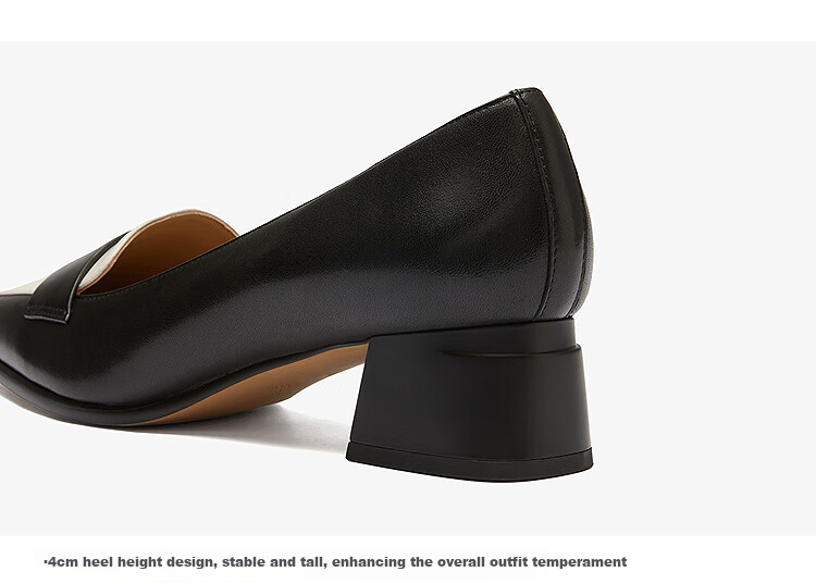 Le Saunda Simple British-Style Patchwork Square-Toe Mid-Heel Commuter Flats Women's Shoes 6T46324, Black/white, BKK, Size 39 8