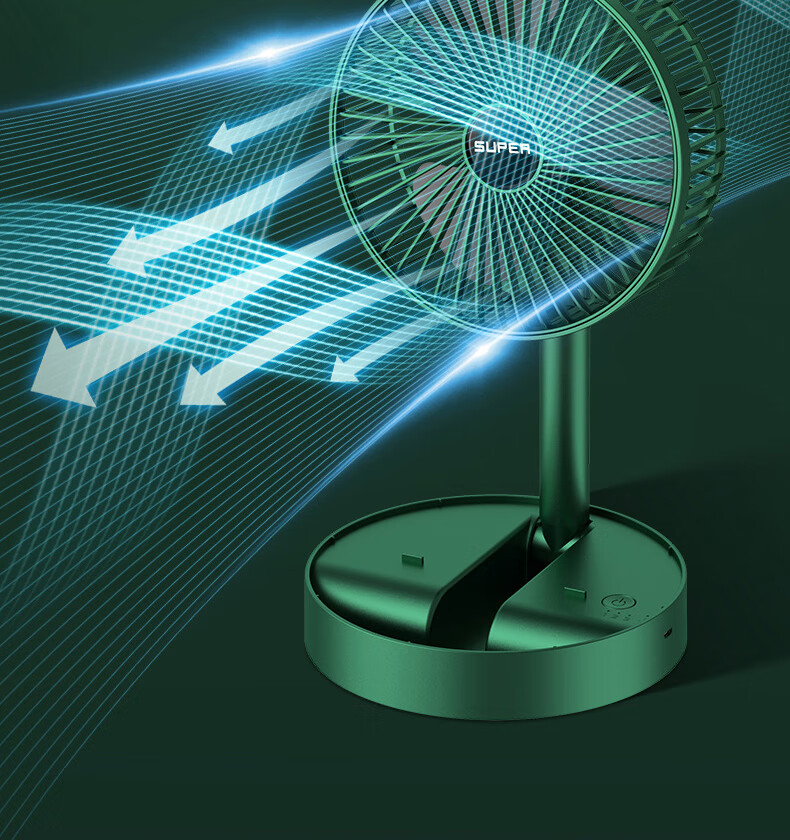 Dipuer Foldable Retractable Small Fan, Desktop Office Dorm Small Electric Fan, USB Rechargeable Portable Home Outdoor Floor-Standing High-Power Mini Fan - Gree 4