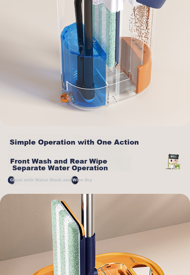 HoMettler Clean And Dirty Separation Flat Mop, 36cm with 4 Mop Pads, 135cm Long Handle, Household All-In No Hand Washing Required, Squeegee Bucket, Double Handle 5