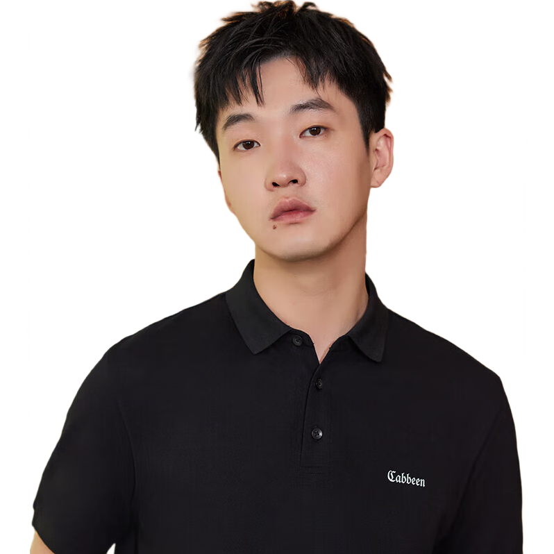 CABBEEN Men's Suolona Cooling POLO Shirt, Summer 2024 High-Neck Short-Sleeve Top, Coal Black 01, Size 48