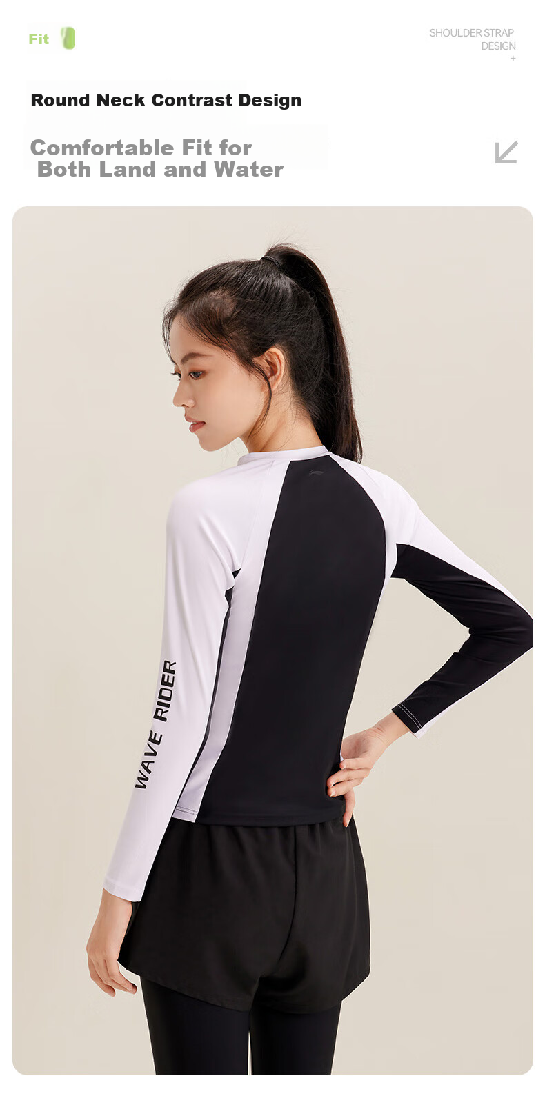 Li-Ning Hot Spring Swimsuit, Women's Long-Sleeve Tank Top Three-Piece Set, Sun Protection Professional Swimwear, Separate Surfing Suit, 0111 Black XL 4