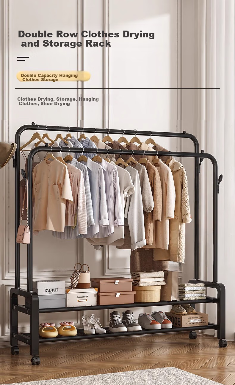Quanpinwu Clothes Drying Rack, Floor-Standing, for Hanging Clothes on Balcony, Indoor, Bedroom, Dormitory, Home Use, Drying Pole, Simple Shoe And Hat Storage Rack 1