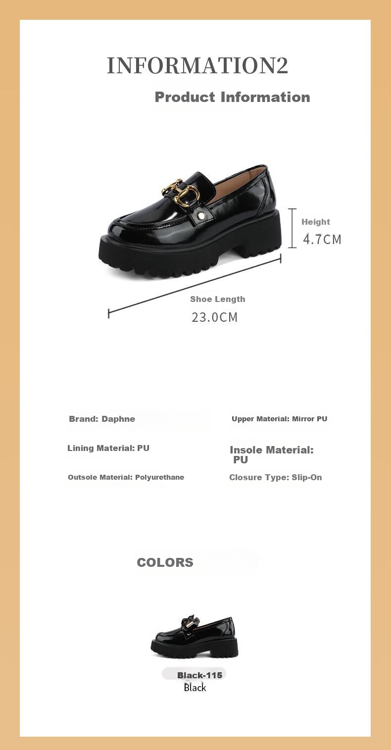 DAPHNE Women's Loafers, Spring And Autumn 2022 Thick-Soled British Style Leather Shoes, Slip-On Flats, Summer, Obsidian Black [Two Types of Accessories Available, Can Be Salty Or Sweet], Size 39 3