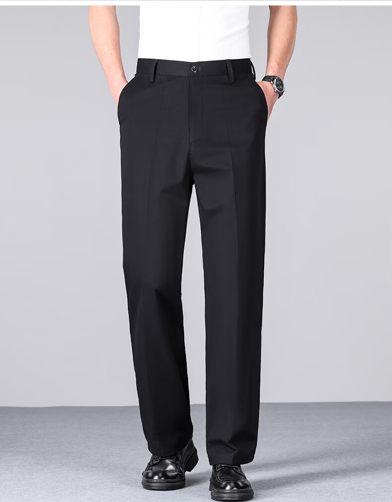 MUSHILANG [100% Pure Cotton] Men's Dress Pants, Autumn And Winter Thick Style, Wrinkle-Resistant, No-Iron, Large Size, Solid Color, Middle-Aged Business Casual Pants for Me 17