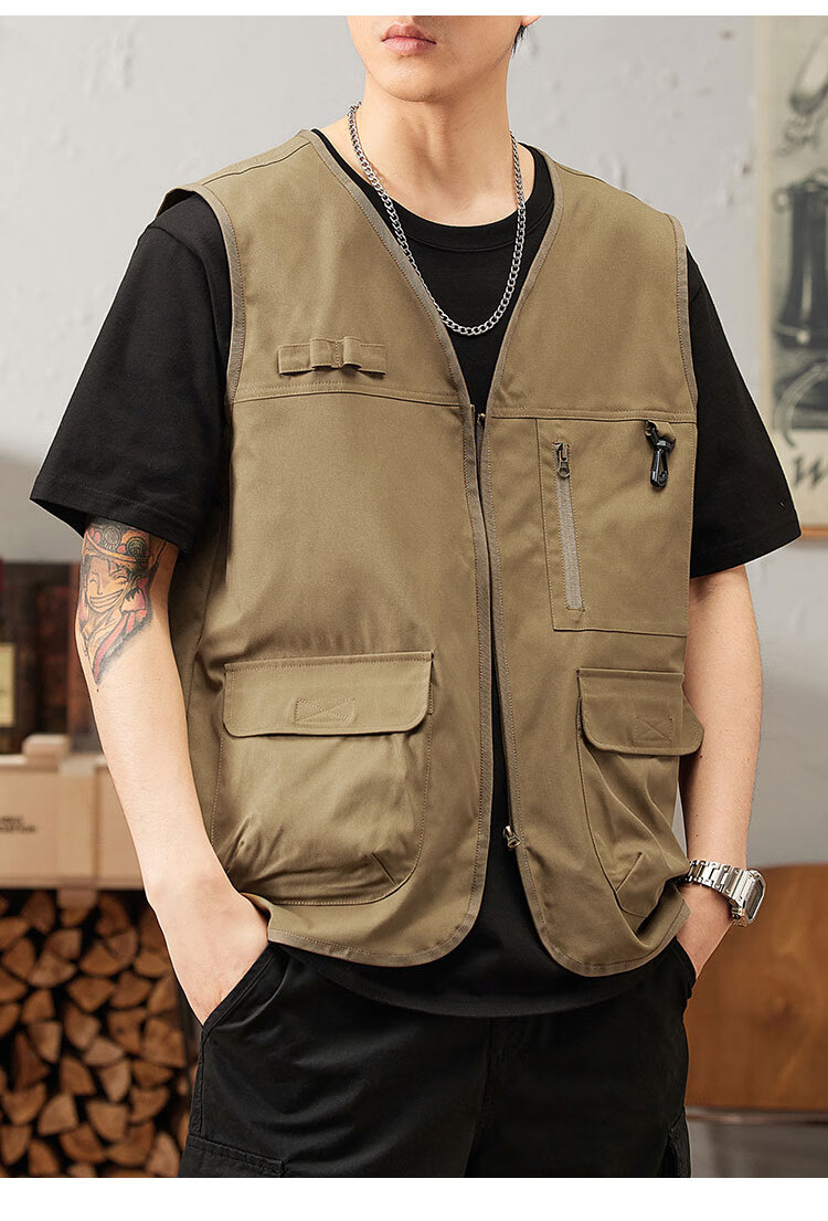 TUCANO Men's Summer Outdoor Workwear Vest Fashionable Sleeveless V-Neck Jacket Military Green 3XL 14