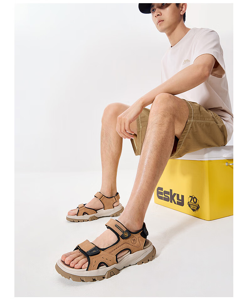 CAMEL Brand Outdoor Beach Sandals for Men, Breathable Casual Shoes, Dual-Use Slip-On Slippers, P15M307026, Camel Color, Size 42 1