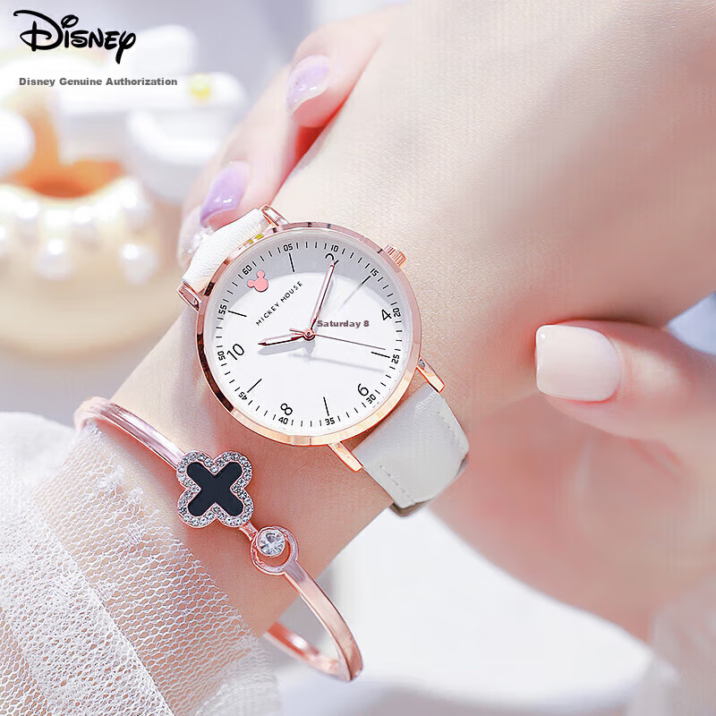 Disney Ladies' Watch, Fashionable Waterproof Dual Calendar, Girl's Wristwatch, Middle And High School Student Exam Watch, Birthday Gift for Girls