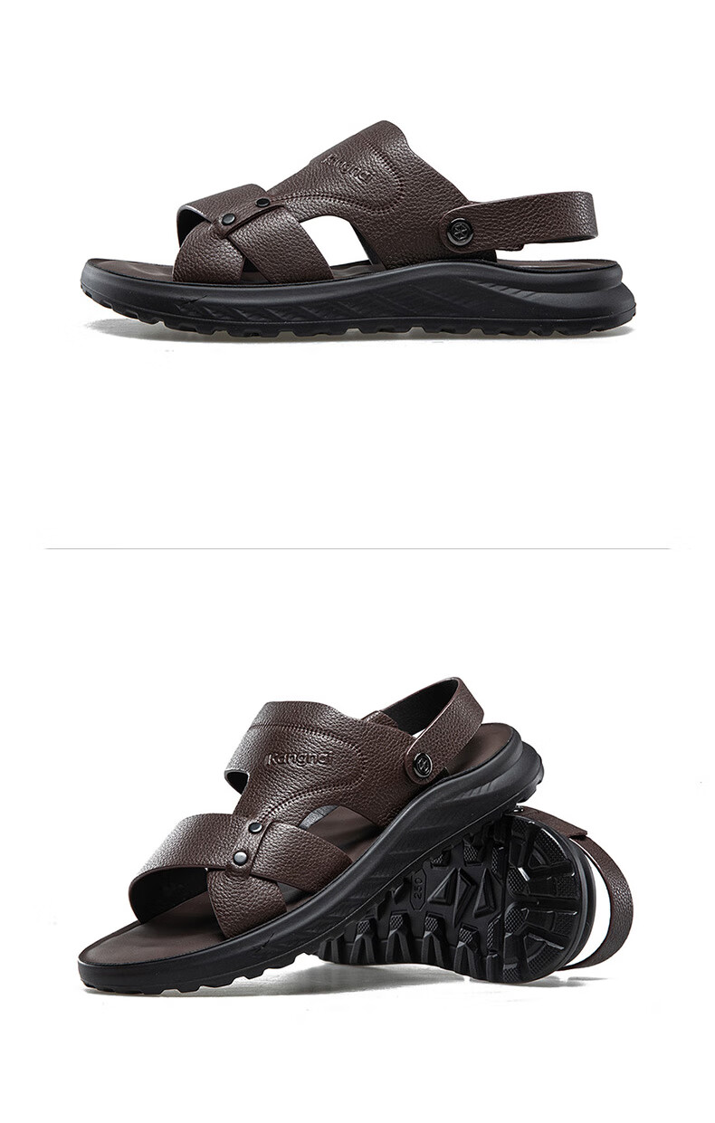 Connie Men's Summer Casual Genuine Leather Cowhide Dual-Wear Soft Breathable Odor-Resistant Beach Sandals Black Size 43 9