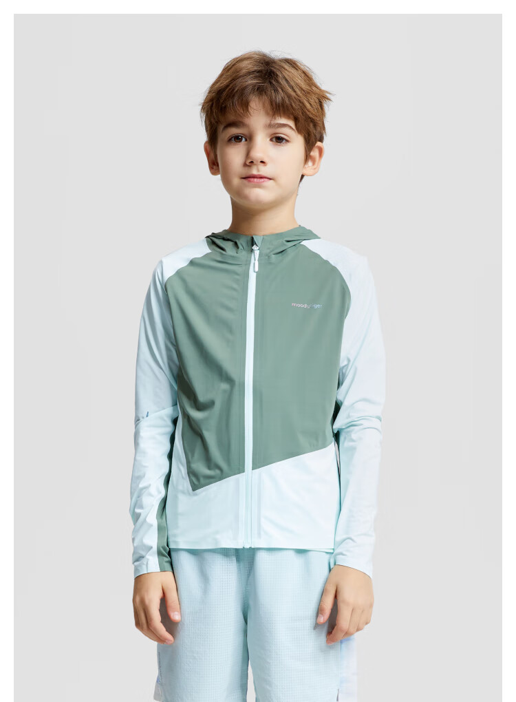 Moodytiger Children's Ice Silk Shirt, Summer Boys' Sun Protection Clothing, Cool Breathable Thin Style, Girls' Sun Protection Shirt, Color-Block Mosquito-Proof Skin Coat 8