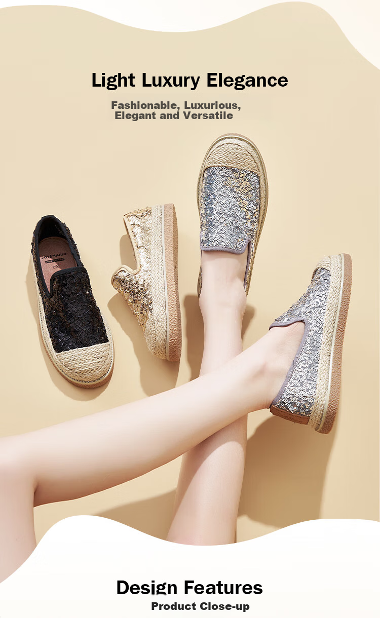 J&M Fisherman Shoes for Women, Spring And Summer Fashion Sequin Platform Slip-On Loafers, Gray, Size 38 3