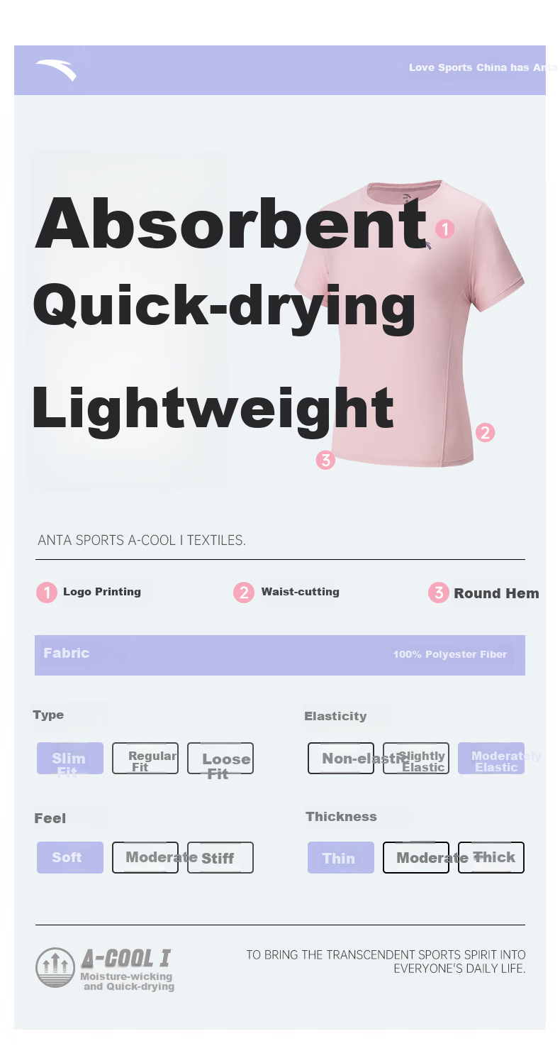 Anta Quick-Dry T-Shirt | Slim Waist Women's Sports Short Sleeve Summer New Breathable Running Top Yoga Fitness Tee 13