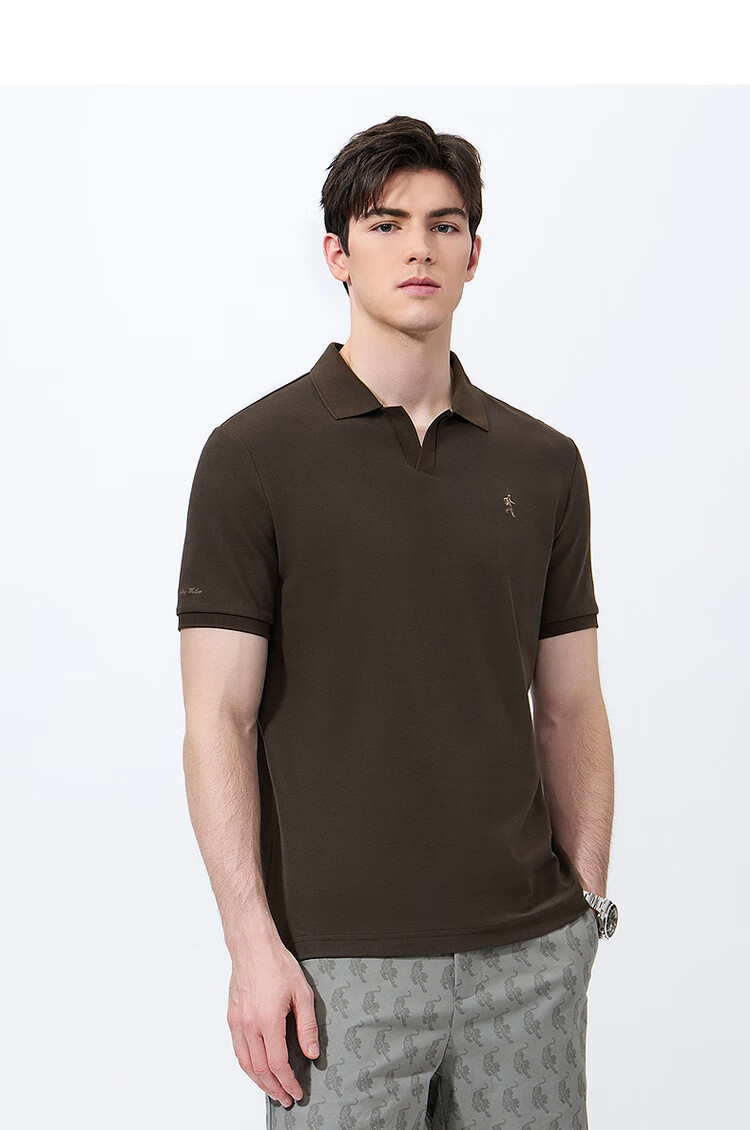 DANCING WOLVES [7A Antibacterial 2A Anti-Mite] Fashionable V-Neck Cool Breathable Men's Short-Sleeve POLO 306 Brown XL(180) 9