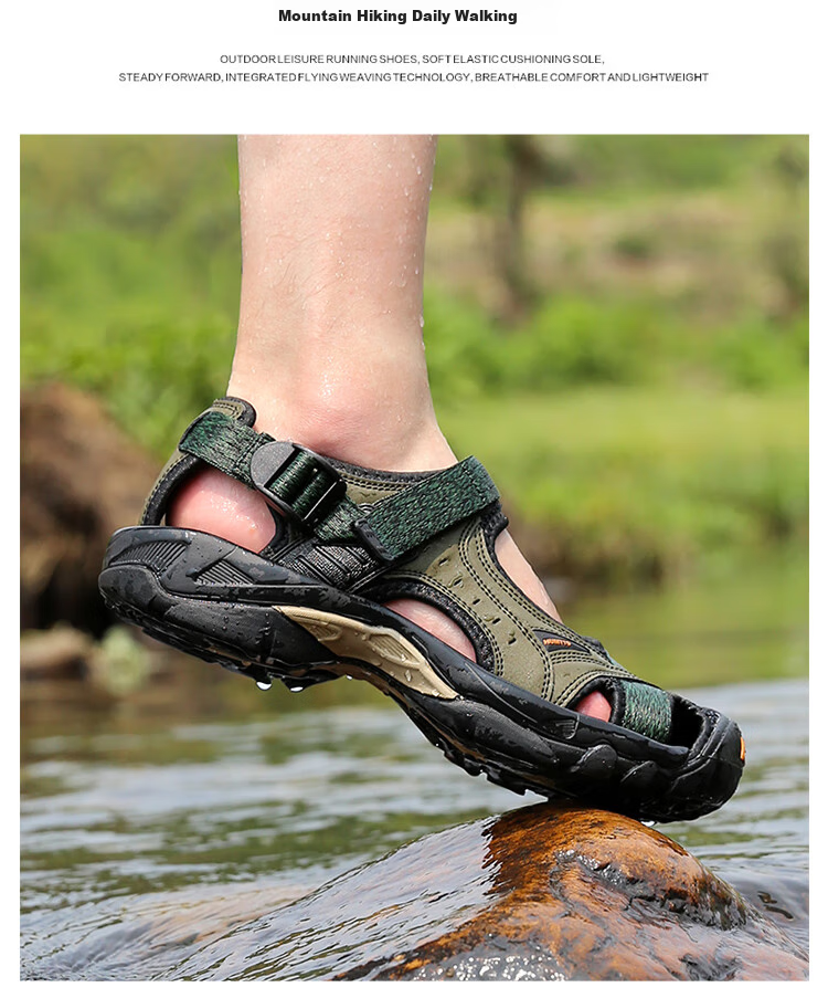 HUMTTO Summer Beach Sandals, Outdoor Camping River Tracing Shoes, Men's Lightweight Breathable Closed-Toe Sandals, Army Green, Size 44 10