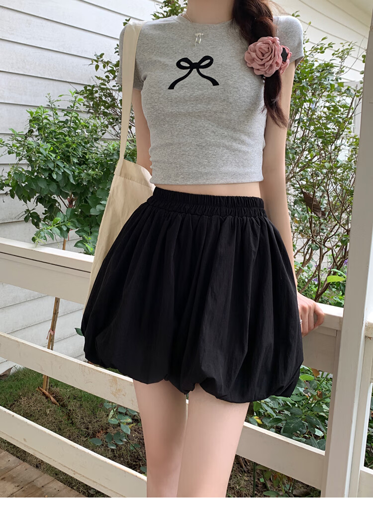 Ziyouxi Pompom Flower Bud Skirt Pants for Women, 2026 Summer New Design High-Waisted Slimming A-Line Wide-Leg Knee-Length Cloud Shorts 16