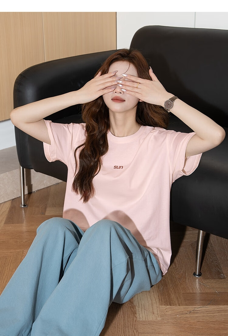 TonLion 2026 Summer Women's Front Chest Text Round Neck Fashionable Cute Short-Sleeve T-Shirt 10