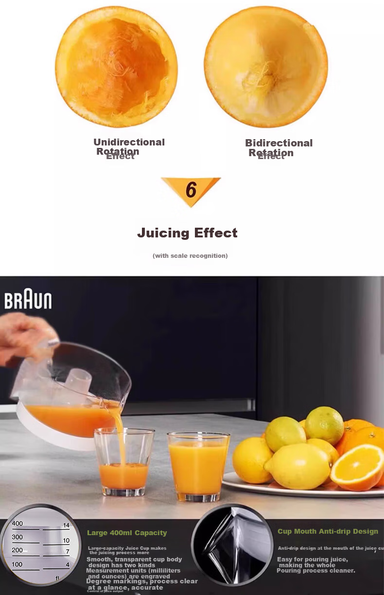 Braun Orange Juicer CJ3000, Manual-Pressed Orange Squeezer, Home Automatic Small Electric Juicer, Fresh Fruit Press 8