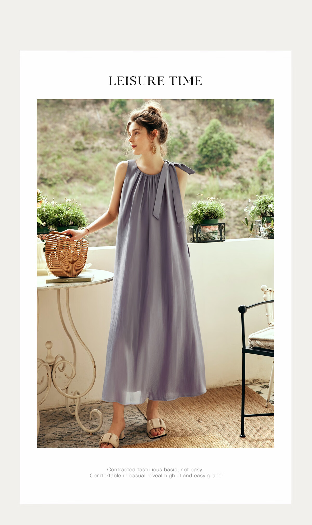Olrain Sleeveless Halter Neck Dress Women Spring Summer Loose Vacation Spaghetti Strap Maxi Dress Purple L 37