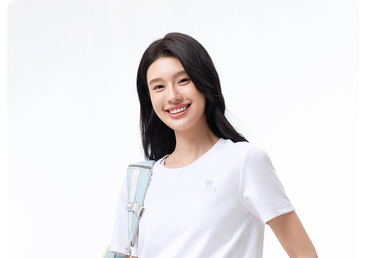 CAMEL Women's Quick-Dry Short-Sleeve T-Shirt, Lightweight Summer Round Neck Breathable Sweat-Wicking Running Fitness Sports Casual Top M 36