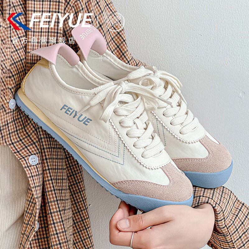 Женские кроссовки Feiyue Dexun, новинка зима 2025, теплые универсальные белые кроссовки для женщин, бежево-синие, размер 36