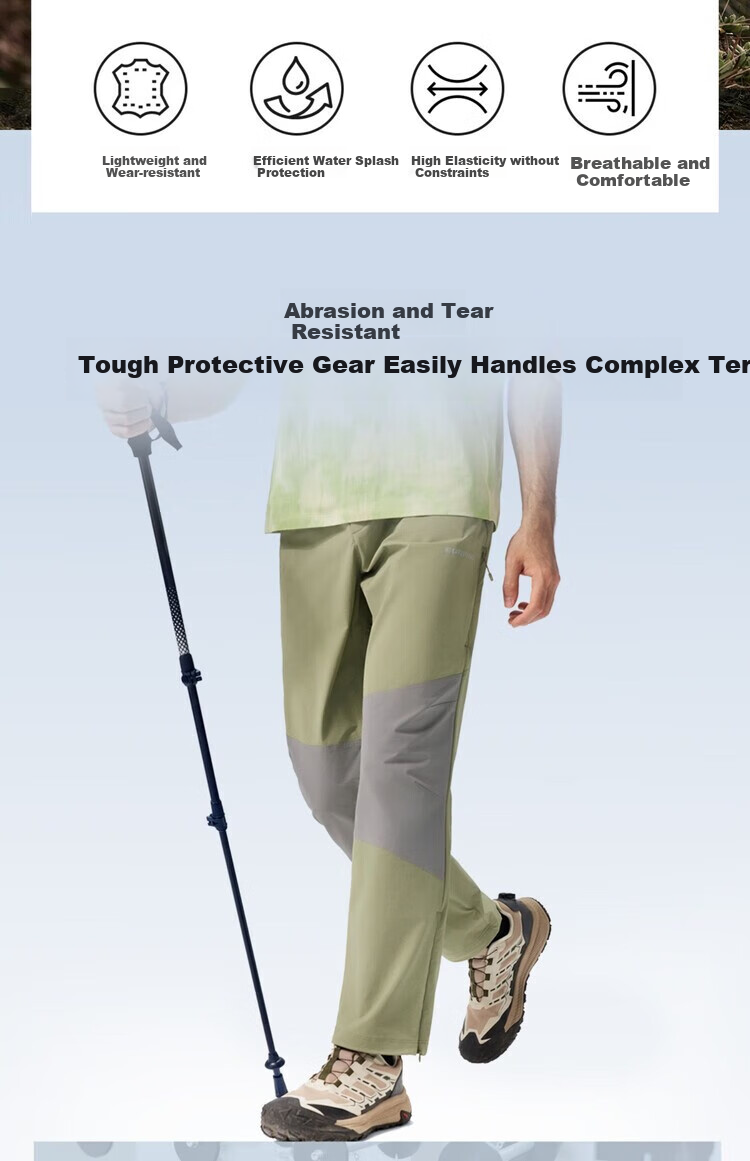 SURPINE Yueshan Series Lightweight Hiking Wear-Resistant Water-Repellent Breathable Soft Shell Pants for Men, Moon Stone Gray - Lightweight Version, Size M 3