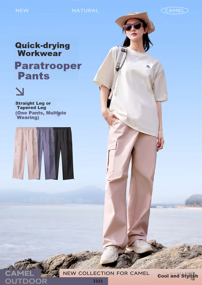 CAMEL Casual Cargo Pants, New Women's Trousers, Outdoor Hiking Woven Long Pants, Loose Straight-Leg Sports Pants 10