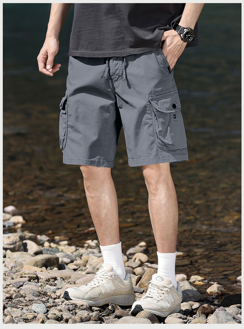 EASTERN CAMEL Men's Casual Loose Cotton Summer Breathable Simple Solid Thin Versatile Cargo Shorts 12