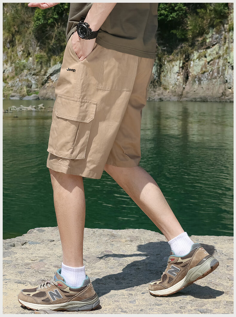 JEEP Men's Cargo Shorts, Loose Straight-Leg, Quick-Dry Breathable Sports Casual Five-Point Pants, Trendy Mid-Length Trousers 14