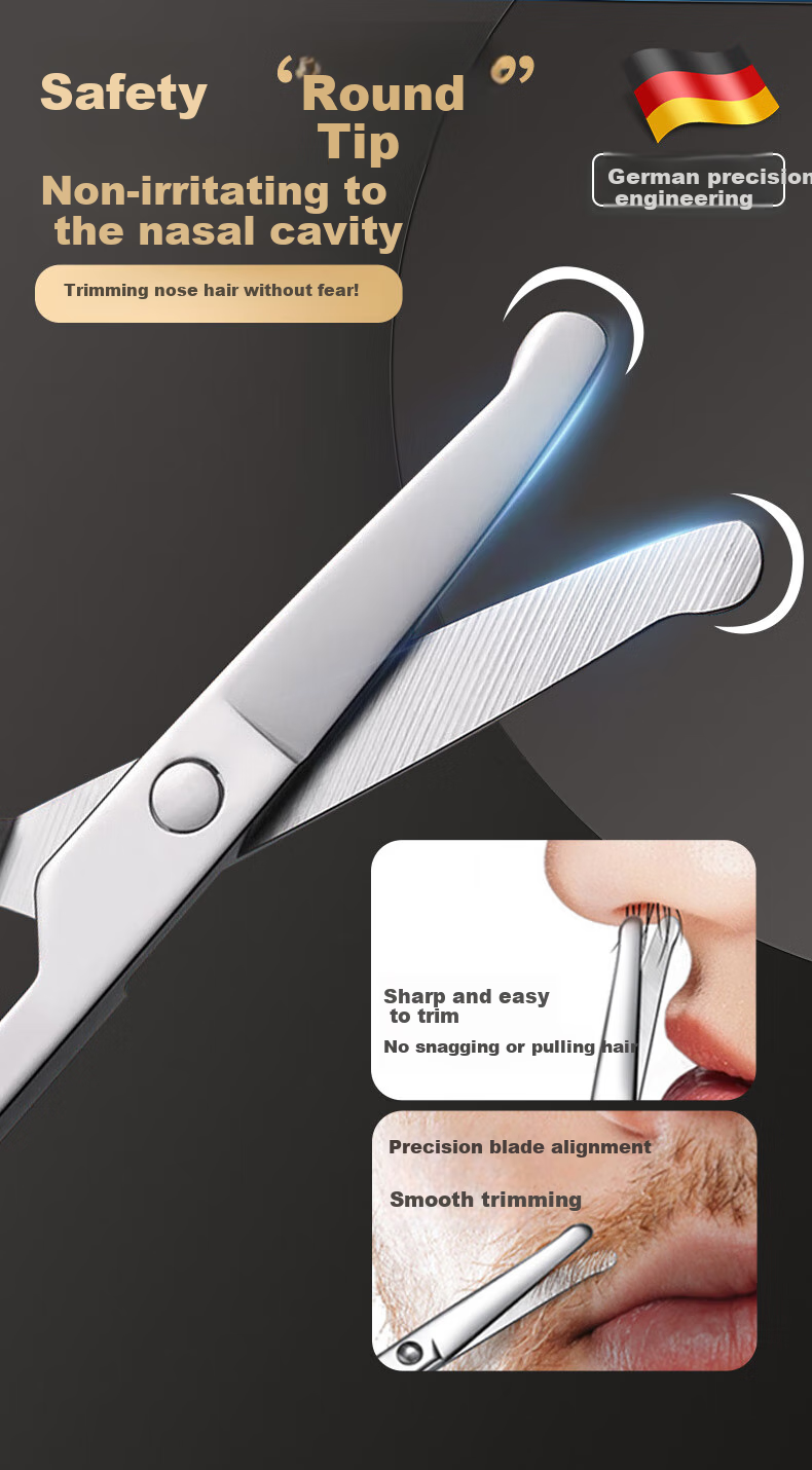 Huanlinkai Stainless Steel Nose Hair Scissors for Men, Round Tip Beard Trimmer, Small Black Scissors 2