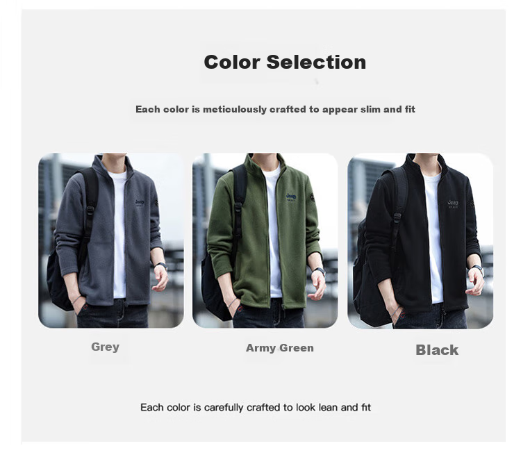 JEEP SPIRIT Men's Jacket, Zip-Up Sweatshirt, Autumn Menswear, Long-Sleeved Loose Casual Trendy Fleece Clothing 2
